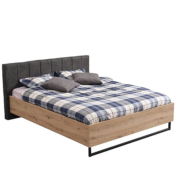 Homestyle4u Holzbett 160x200 Doppelbett mit Lattenrost Kopfteil Grau günstig online kaufen