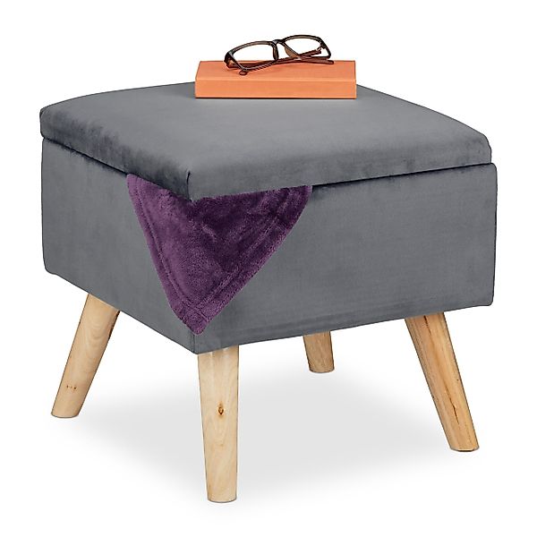 relaxdays Polsterhocker Samthocker mit Stauraum, Dunkelgrau günstig online kaufen