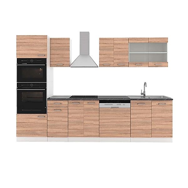 Vicco R-Line Küchenzeile Sonoma/Weiß 300 cm mit HochschrankAP Anthrazit günstig online kaufen