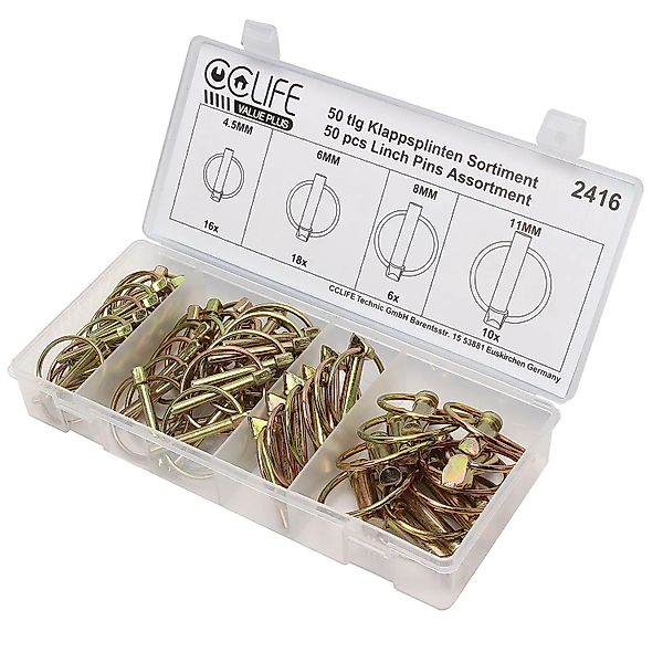 CCLIFE Klappsplinte Sortiment 50 tlg 4,5-11 mm für KFZ Anhänger Maschine günstig online kaufen