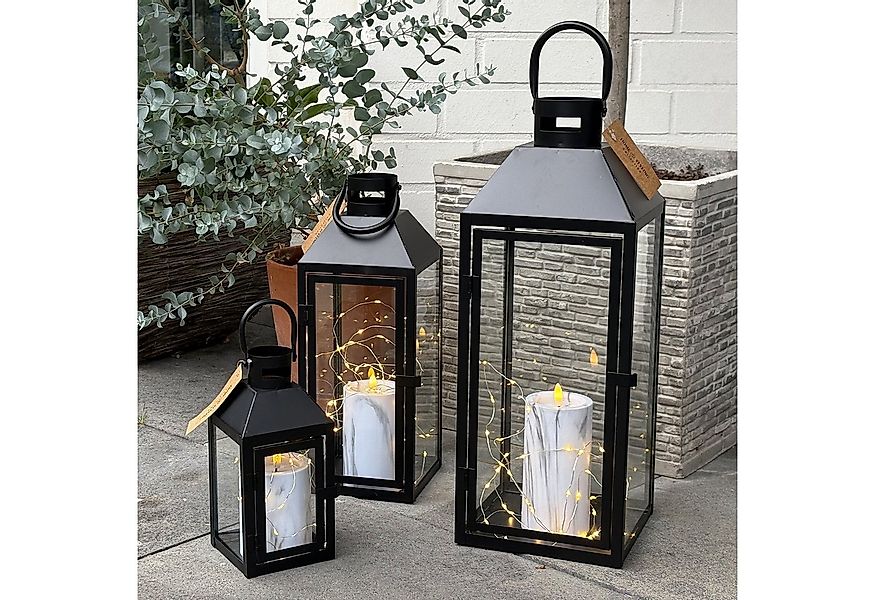 Mojawo Laterne 3er Gartenlaternen Laternen Metall Windlicht Schwarz H23/39/ günstig online kaufen