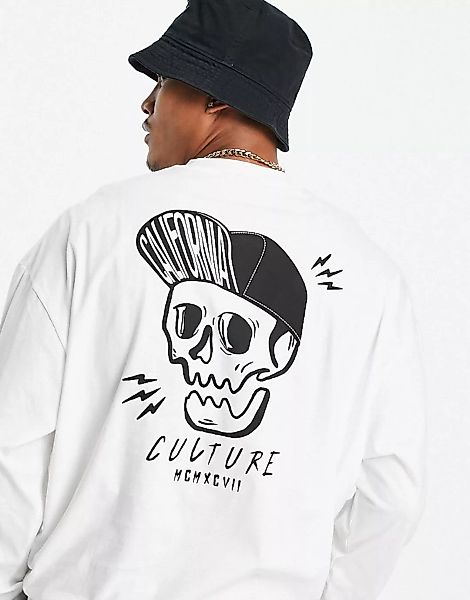 ASOS DESIGN – Langärmliges Oversize-Shirt aus Bio-Baumwolle in Weiß mit Tot günstig online kaufen