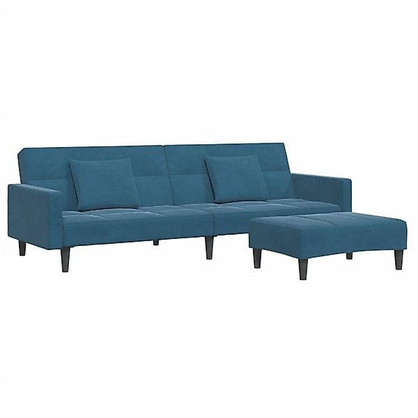vidaXL Sofa Schlafsofa 2-Sitzer mit Fußhocker Blau Samt günstig online kaufen