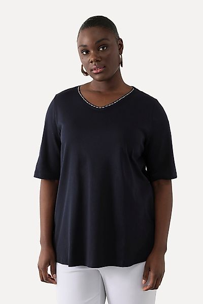 Ulla Popken T-Shirt T-Shirt A-Linie V-Ausschnitt günstig online kaufen