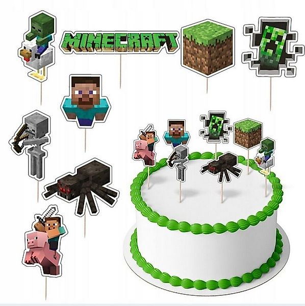 Festivalartikel Papierdekoration Minecraft Topper Set 8 Stk Geburstag Torte günstig online kaufen