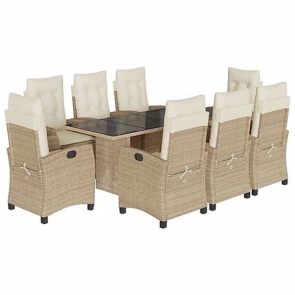 vidaXL 9-Tlg Garten-Essgruppe mit Kissen Beige Poly Rattan 3212693 günstig online kaufen