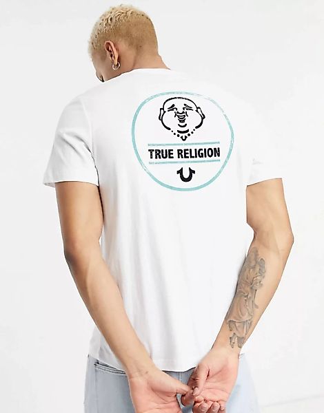 True Religion – T-Shirt in Weiß mit rückseitigem Logoprint günstig online kaufen