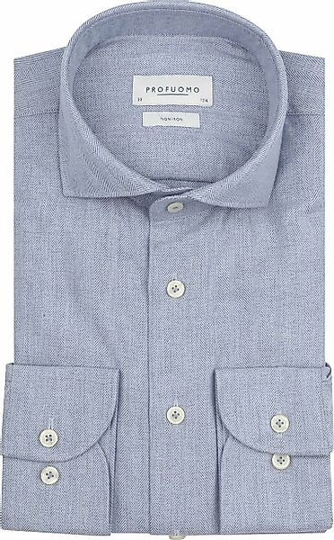 Profuomo Hemd Peached Herringbone Flanell Blau - Größe 42 günstig online kaufen
