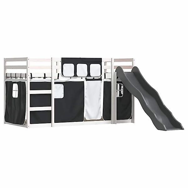 vidaXL Etagenbett mit Rutsche und Gardinen Weiß und Schwarz 90x200 cm 32841 günstig online kaufen