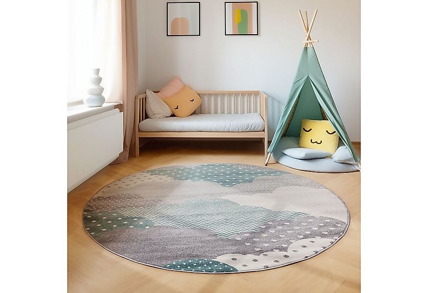 SIMPEX24 Teppich Wolken Design, Rund, Höhe: 10 mm, Teppich Kinderzimmer Wol günstig online kaufen