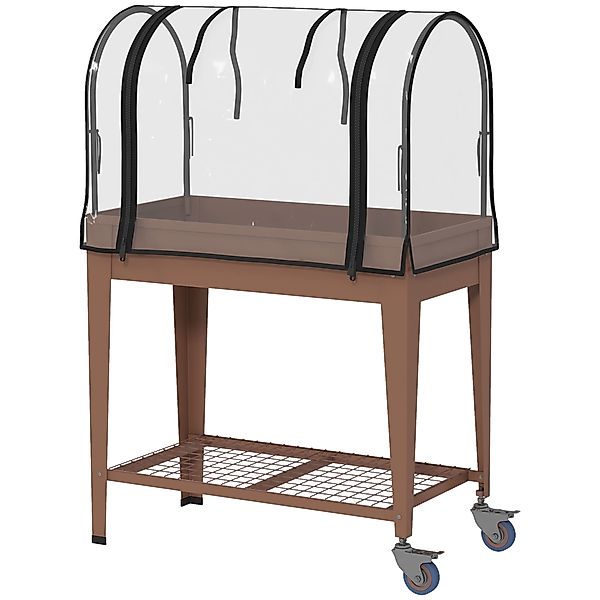Outsunny Erhöhtes Blumenbeet mit Mini-Gewächshaus für Pflanzen und Räder, U günstig online kaufen
