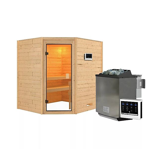 Karibu Sauna Elea Set Naturbelassen mit Ofen 9 kW Bio ext. Steuerung günstig online kaufen