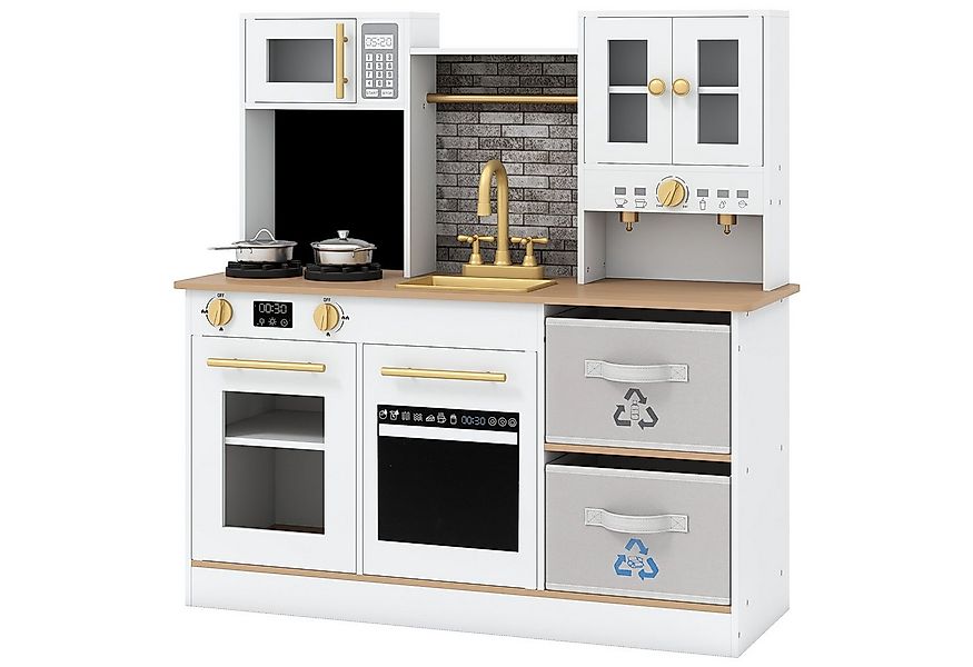 COSTWAY Spielküche Holz, Holz, mit Kaffeemaschine & Kochgeschirr, ab 3 Jahr günstig online kaufen