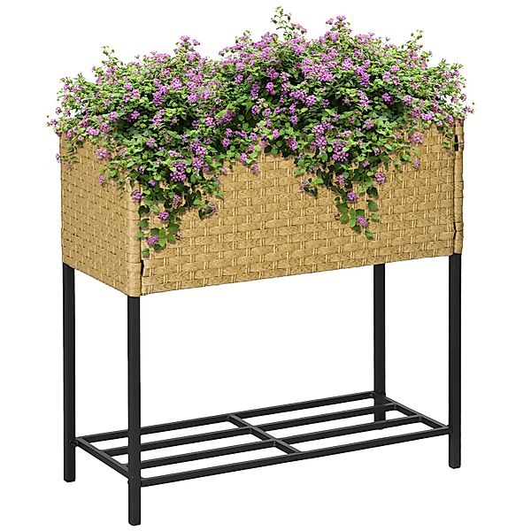 Outsunny Poly Rattan Blumenkasten mit Füßen Ablage günstig online kaufen