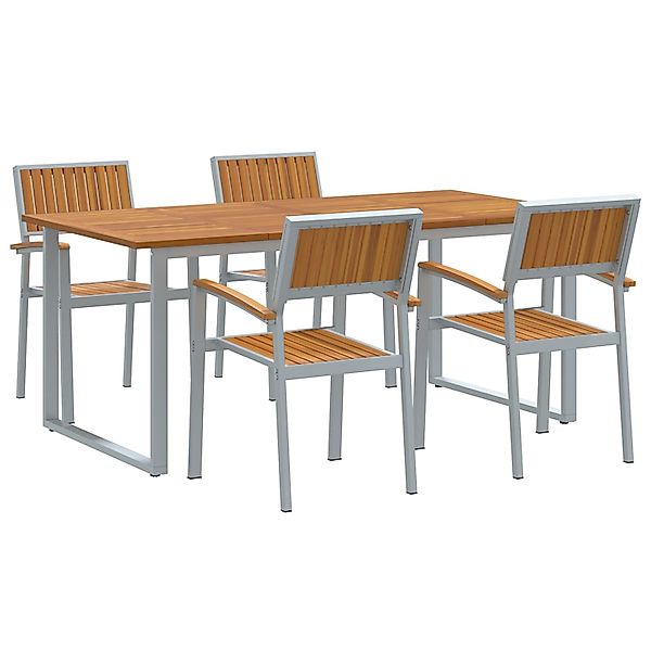 vidaXL 5-tlg Garten-Essgruppe Grau Stahl und Massivholz Akazie 3284355 günstig online kaufen