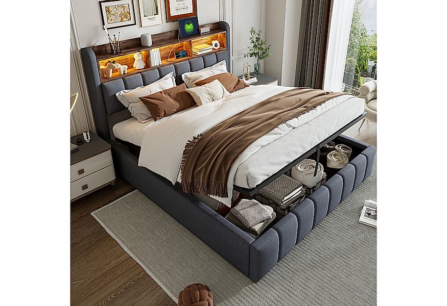 OKWISH Polsterbett Doppelbett, mit hydraulisches Stauraum (mit Kopfteil Ein günstig online kaufen