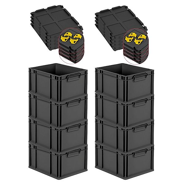 PROREGAL SuperSparSet 8x Eurobox Nextgen Grip Mit Auflagedeckel Und Gelben günstig online kaufen