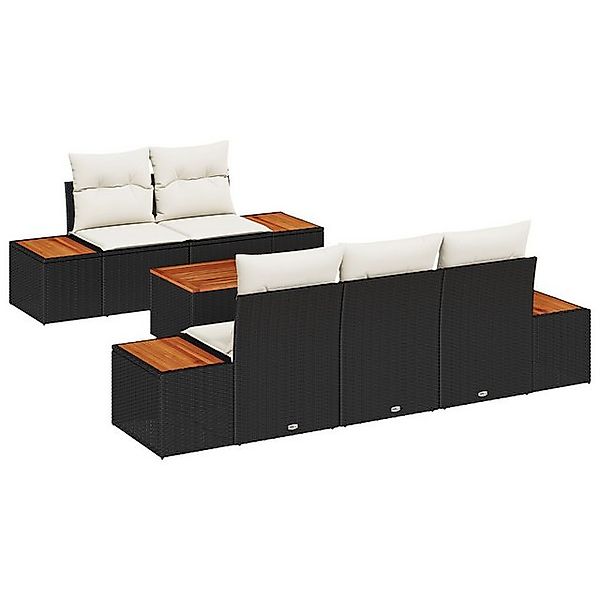 vidaXL Loungesofa 6-teiliges Garten-Sofa-Set mit Kissen Schwarz Poly-Rattan günstig online kaufen