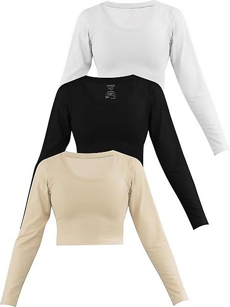 Janice Langarmshirt 3 x Damen crop Langarmshirt Nerja Kurzer Pullover aus B günstig online kaufen