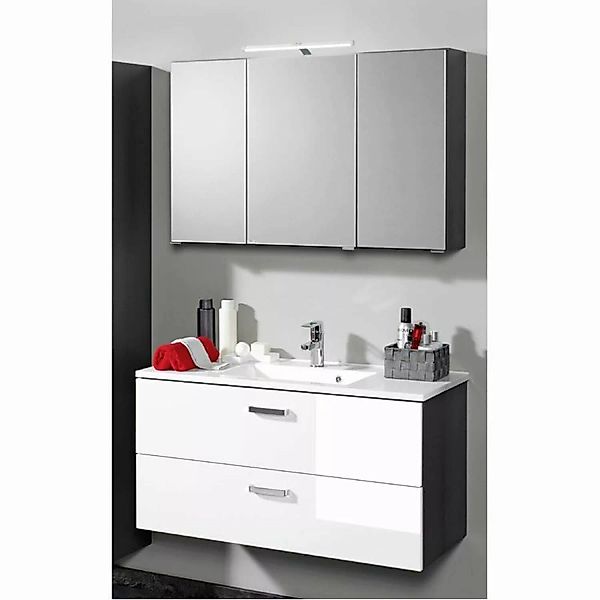 Badezimmermöbel Set PADUA-03 Hochglanz weiß, graphitgrau Waschplatz 80cm günstig online kaufen