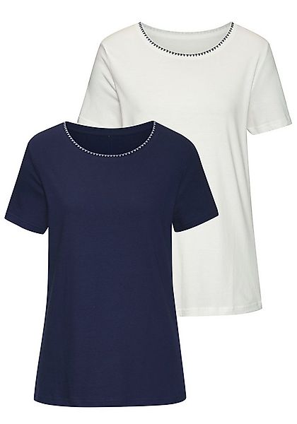 Vivance T-Shirt mit modischer Kontraststickerei (Packung, 2er-Pack) aus wei günstig online kaufen
