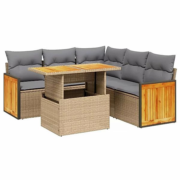 vidaXL 6-tlg Garten-Sofagarnitur mit Kissen Beige Poly Rattan Modell 327 günstig online kaufen