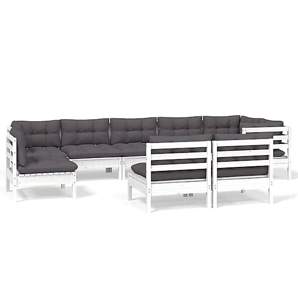 vidaXL 9-Tlg Garten-Lounge-Set mit Kissen Weiß Kiefer Massivholz 3096479 günstig online kaufen