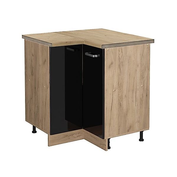 Vicco Eckunterschrank R-Line Schwarz Hochglanz/Goldkraft Eiche 76 cm AP Eic günstig online kaufen