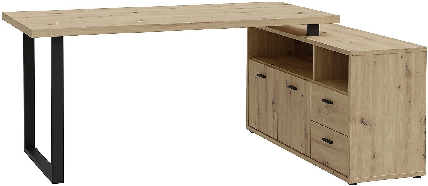 FORTE Eckschreibtisch "Goldsboro" mit 2 Schubladen & Türen, Metallkufe & -g günstig online kaufen