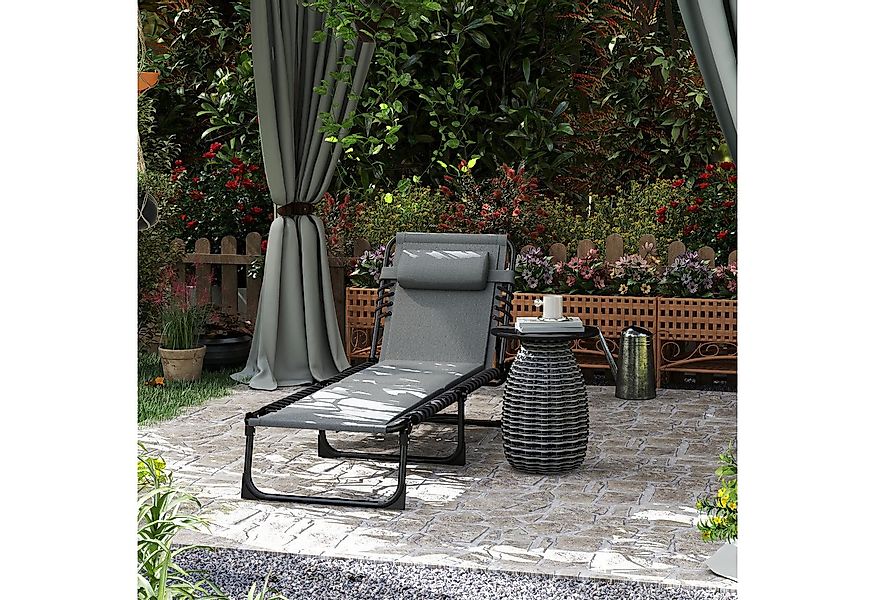 Outsunny Gartenliege mit Seitentasche, Kopfkissen, 5-Fach verstellbare Rück günstig online kaufen