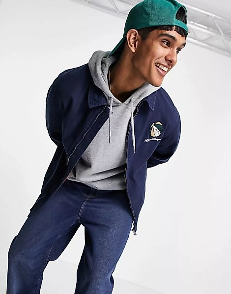 ASOS DESIGN – Oversize-Harrington-Jacke aus Twill mit Basketball-Stickerei günstig online kaufen