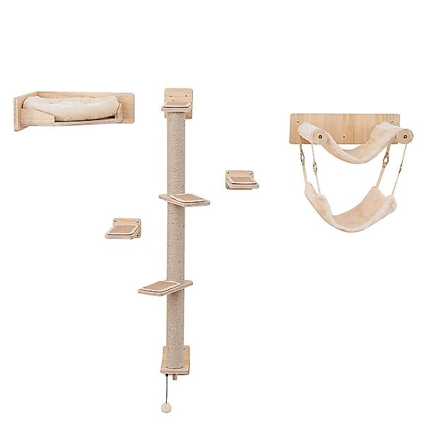 Costway Katzenbaum Wand Kletterbaum Holz Natur 5 PCS-2 Hängematten günstig online kaufen