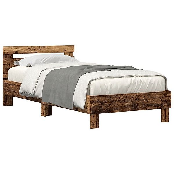 vidaXL Bett Bettgestell mit LED-Lichtern Alteiche 90x200 cm Engineered Wood günstig online kaufen