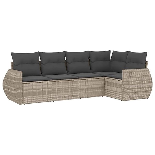 vidaXL 5-Tlg Garten-Sofagarnitur mit Kissen Hellgrau Poly Rattan 3253669 günstig online kaufen