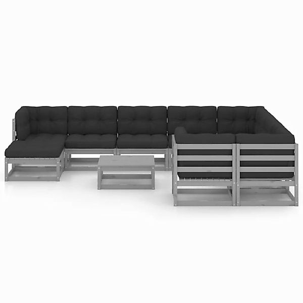 11-tlg. Garten-lounge-set Mit Kissen Grau Kiefer Massivholz günstig online kaufen