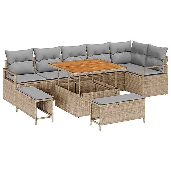 vidaXL Garten-Sofa-Set mit Kissen 9-Tlg Beige Poly Rattan 3362537 günstig online kaufen