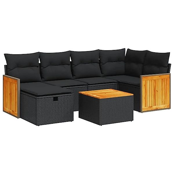 vidaXL 7-Tlg Garten-Sofagarnitur mit Kissen Schwarz Poly Rattan 3326031 günstig online kaufen