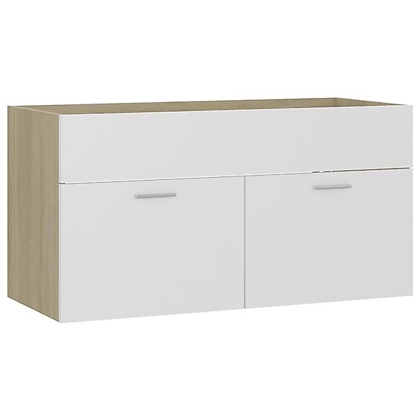vidaXL Badezimmer-Set Waschbeckenunterschrank Weiß Sonoma-Eiche 90x38,5x46 günstig online kaufen