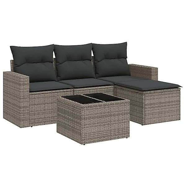 vidaXL 5-Tlg Garten-Sofagarnitur mit Kissen Grau Poly Rattan 3251217 günstig online kaufen