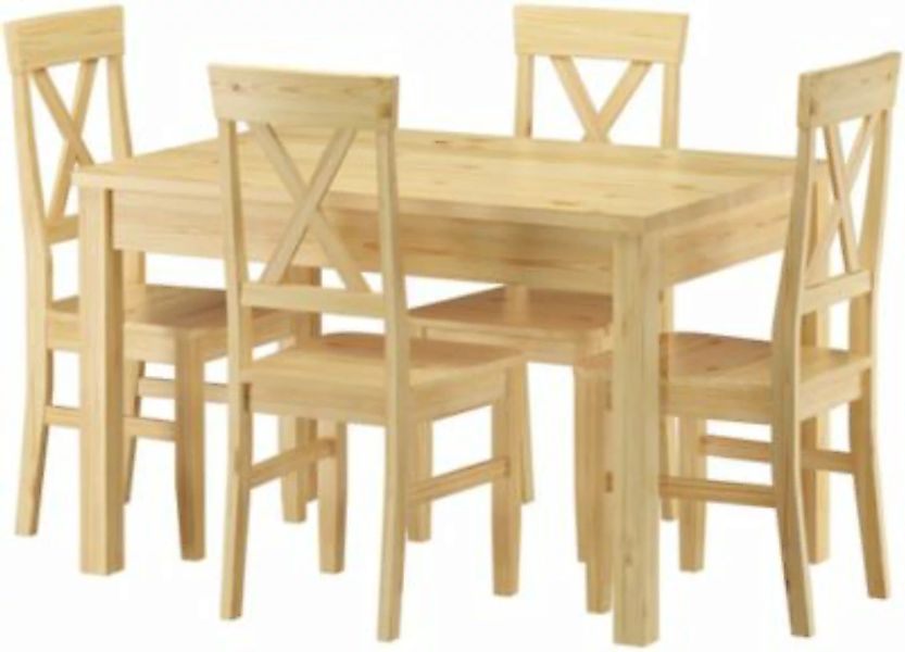 Erst-Holz® Klassische Essgruppe mit Tisch 80x120cm und 4 Stühle Kiefer mass günstig online kaufen