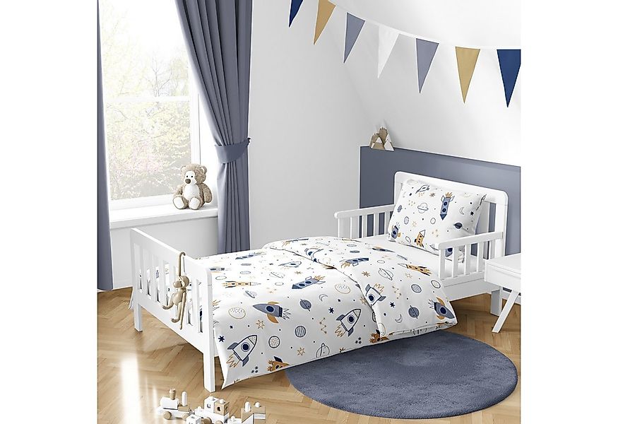 MTOnlinehandel Babybettwäsche Space Rakete • 100x135 + 40x60 cm • Planeten günstig online kaufen