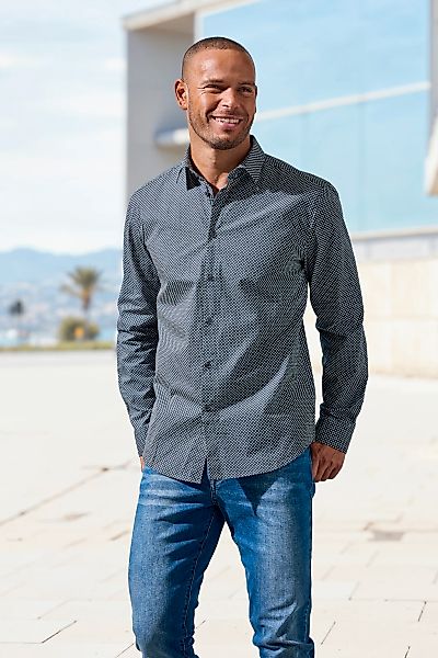 H.I.S Langarmhemd "Regular fit" mit Haifischkragen und allover Print aus re günstig online kaufen