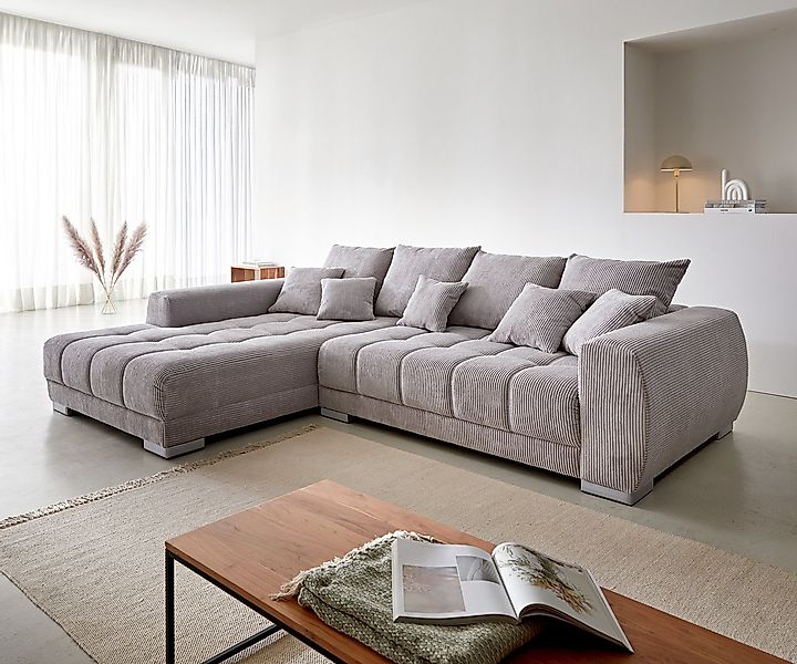 DELIFE Ecksofa Josea, Cord Silbergrau 300x220 cm Ottomane links Ecksofa günstig online kaufen