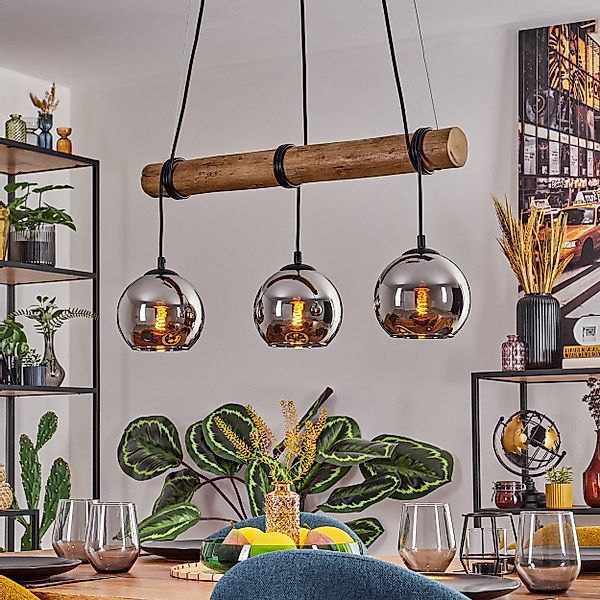 hofstein Pendelleuchte Hängelampe aus Metall/Holz/Glas in günstig online kaufen