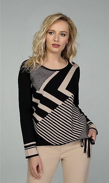 Passioni Strickpullover im Streifenmuster-Mix mit Bindedetail günstig online kaufen