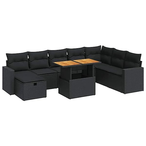 vidaXL 9-Tlg Garten-Sofagarnitur mit Kissen Schwarz Poly Rattan 3328014 günstig online kaufen