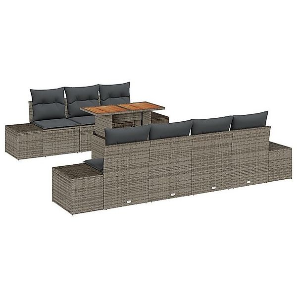 vidaXL Loungesofa 8-tlg. Garten-Essgruppe mit Kissen Grau Poly Rattan, 8 Te günstig online kaufen
