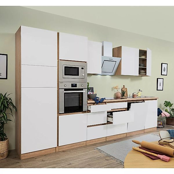 Respekta Premium Küchenzeile Grifflos 345 cm Schwarz Hochglanz-Weiß günstig online kaufen