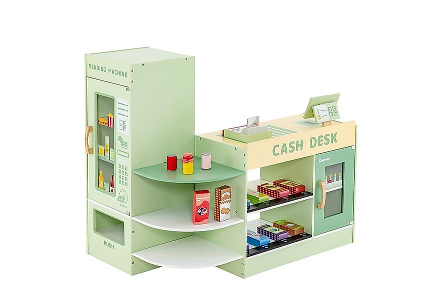 COSTWAY Kaufladen Holzspielzeug, Verkaufsstand mit Seitentheke günstig online kaufen