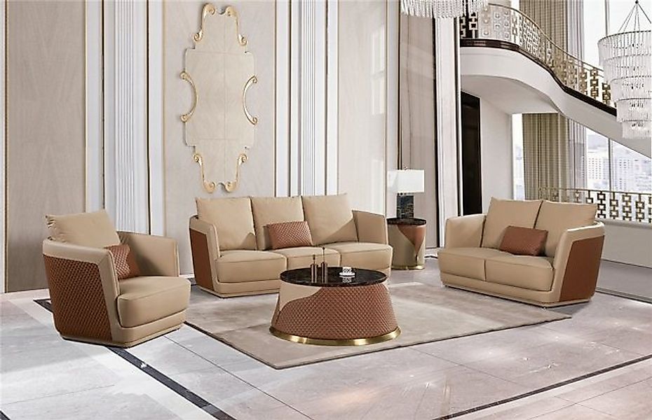 JVmoebel Sofa Wohnlandschaft Sofagarnitur 3+2+1 Sitzer Ledersofa Couch Garn günstig online kaufen